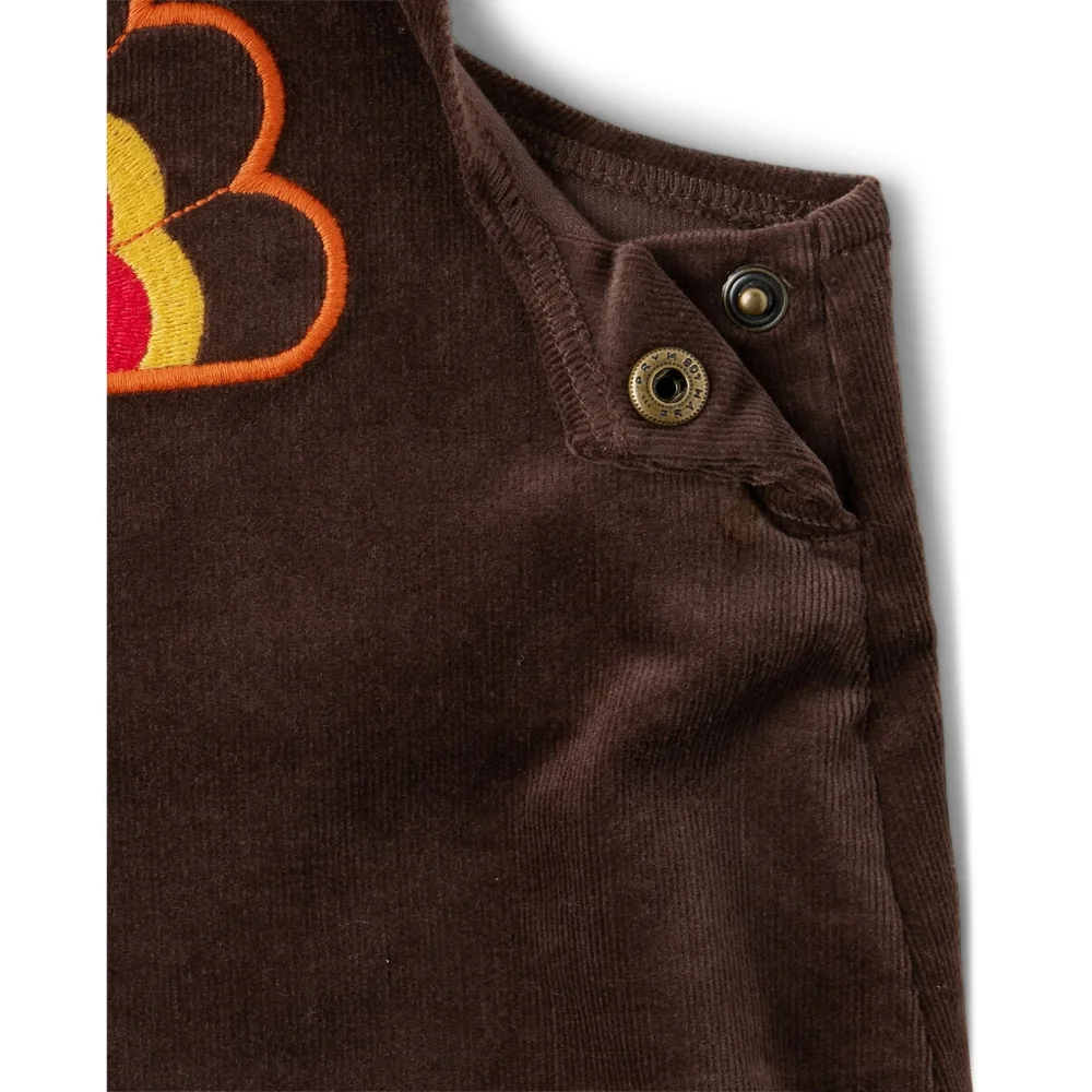 Gymboree Corduroy Embroidered Turkey Thanksgiving Overalls Dress Size 12 NEW